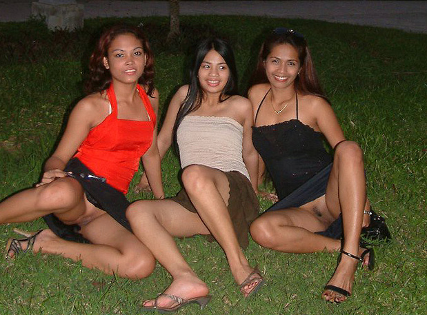 Three lesbian Asian having an outdoor party; Asian Lesbian Party 