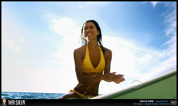 Grace Park in yellow bikini top; Celebrity 