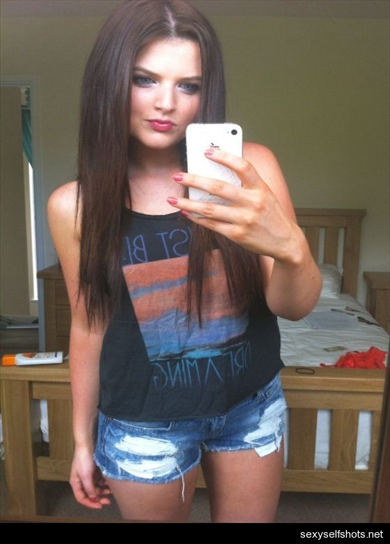 ...; Babe Brunette Hot Longhaired Mirrorshot Non Nude Selfpic Selfshot Shorts 