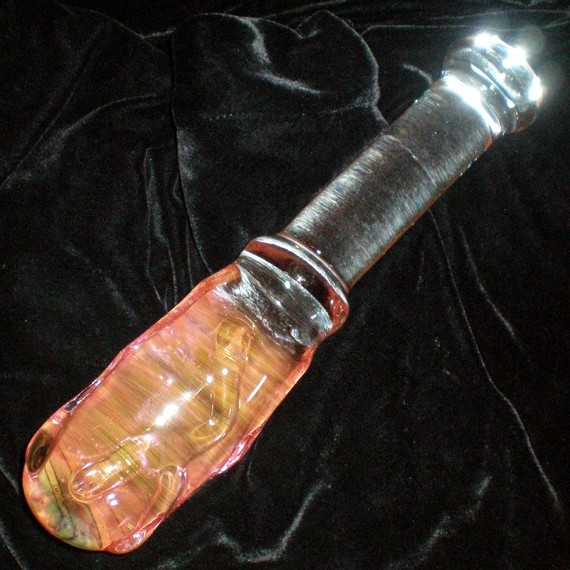 2 Inch Wide XL Swirled 22K Gold Glass Dildo with by MJ42Mature; Toys Devices 